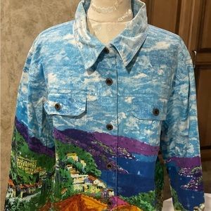 Flamingo Road Womens Medium Jacket Beach Art Design Watercolors Sequins